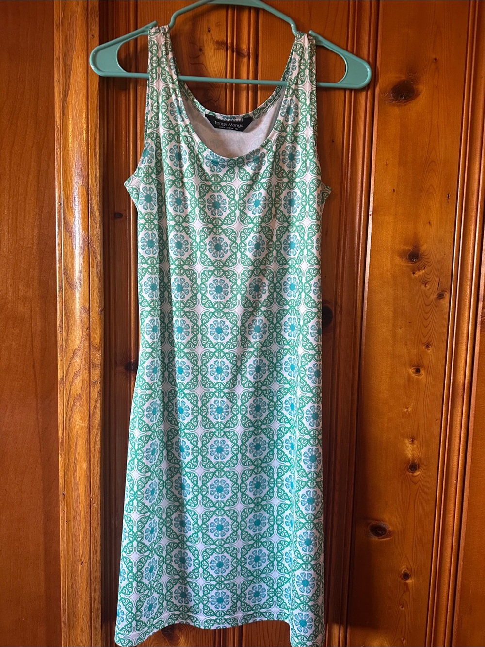 Sleeveless Green Tile-Print Summer Dress by Tomo Margo